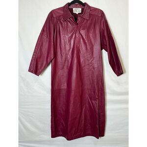 Teri Jon Women's BOHO Vintage Burgundy Leather Peasant Dress Size Midi Dress